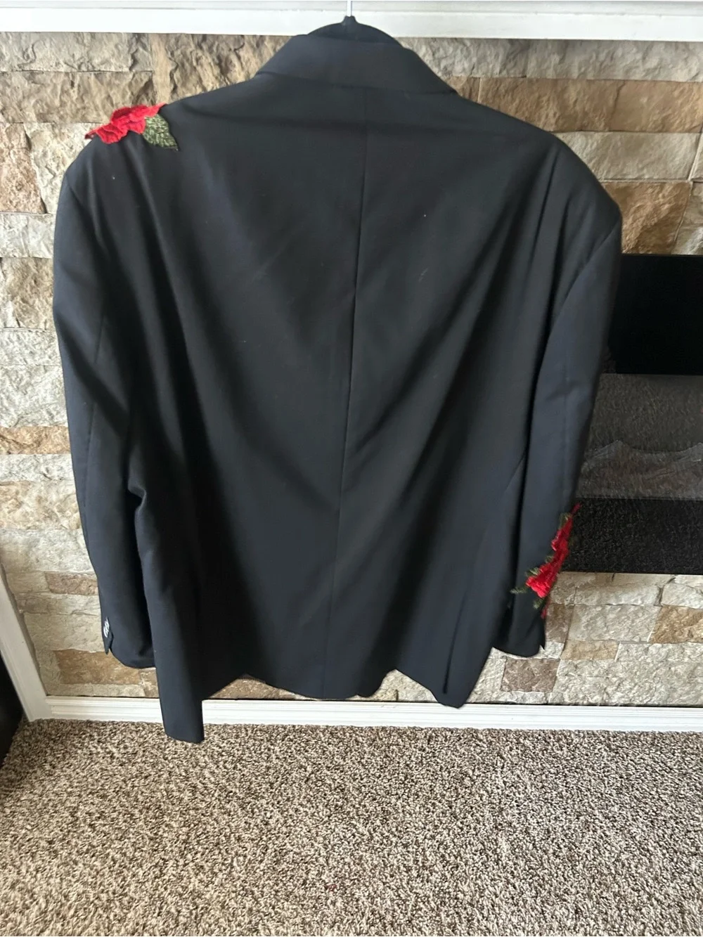OOAK Calvin Klein Men’s Black Blazer with Red Rose Embroidery
